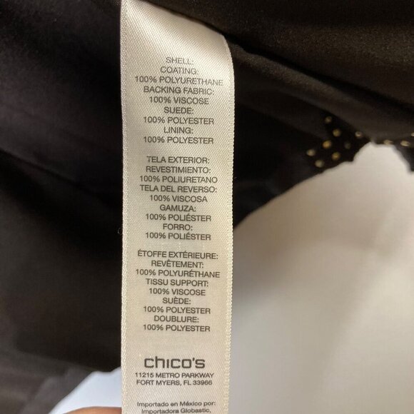 Womens Chicos Faux Leather Studded Moto Jacket Brown Gold M PU Viscose Polyester - Picture 8 of 9